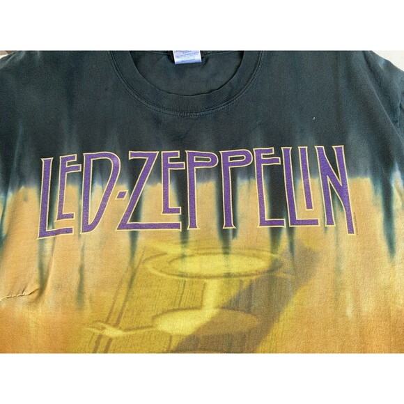 Vintage Y2K Liquid Blue Led Zeppelin Crop Circles Tie Dye T-Shirt XL - Picture 2 of 10